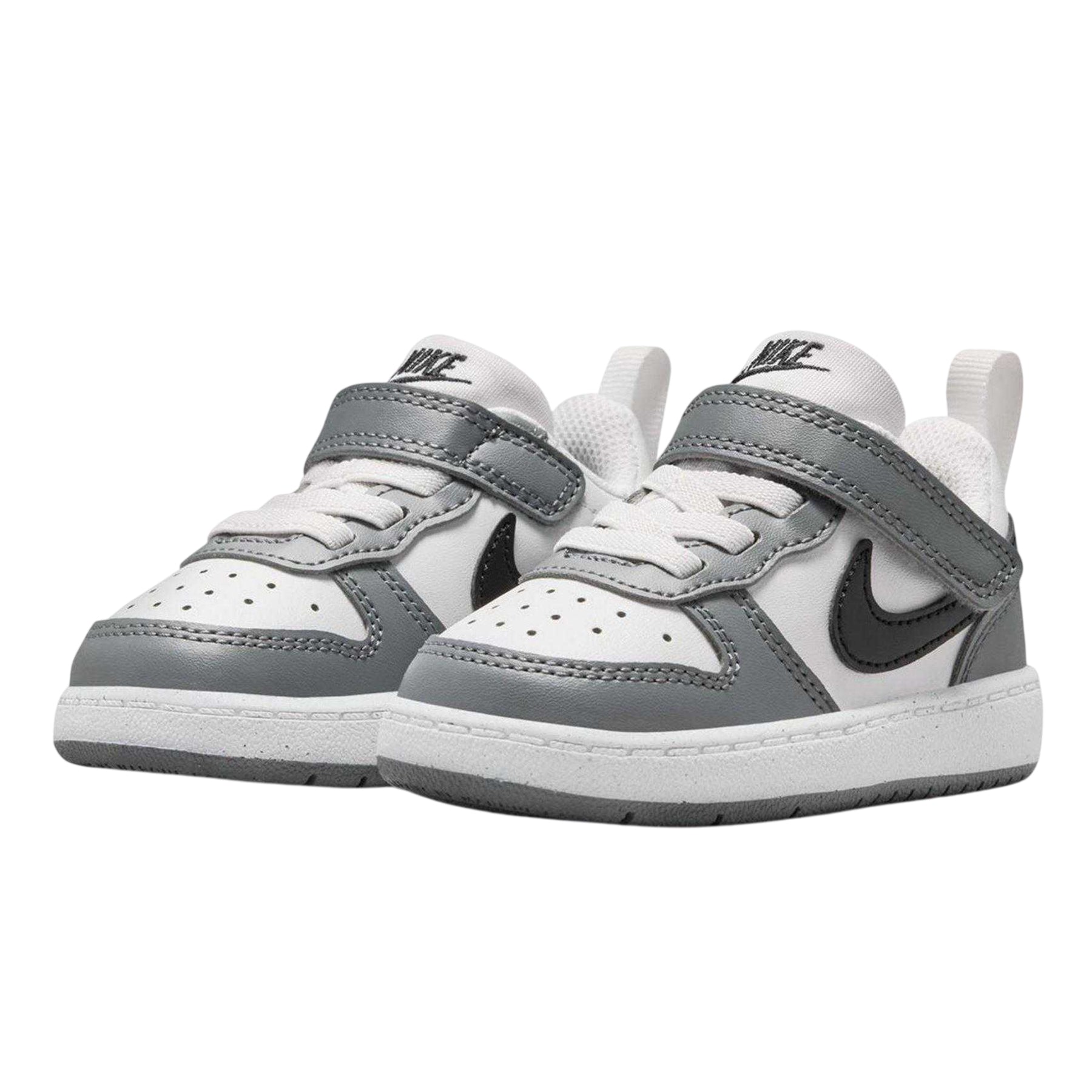 White-Black-Grey - Pack Shot - Nike Childrens-Kids Court Borough Leather Trainers