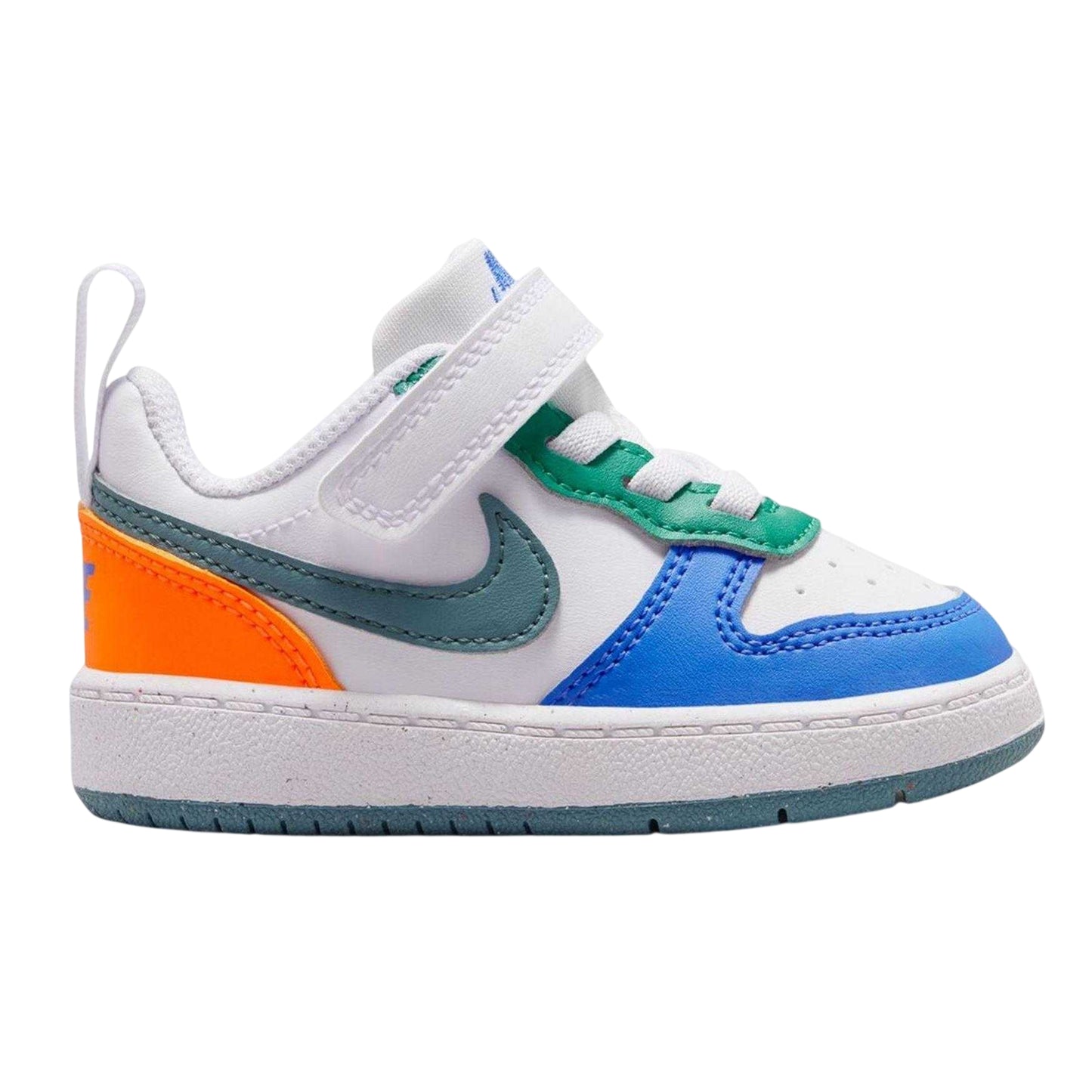 White-Blue-Orange - Front - Nike Childrens-Kids Court Borough Leather Trainers