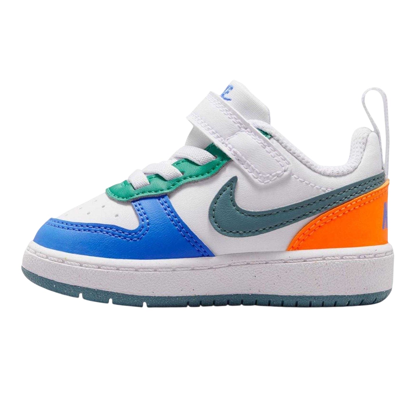 White-Blue-Orange - Side - Nike Childrens-Kids Court Borough Leather Trainers