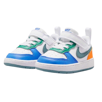 White-Blue-Orange - Pack Shot - Nike Childrens-Kids Court Borough Leather Trainers