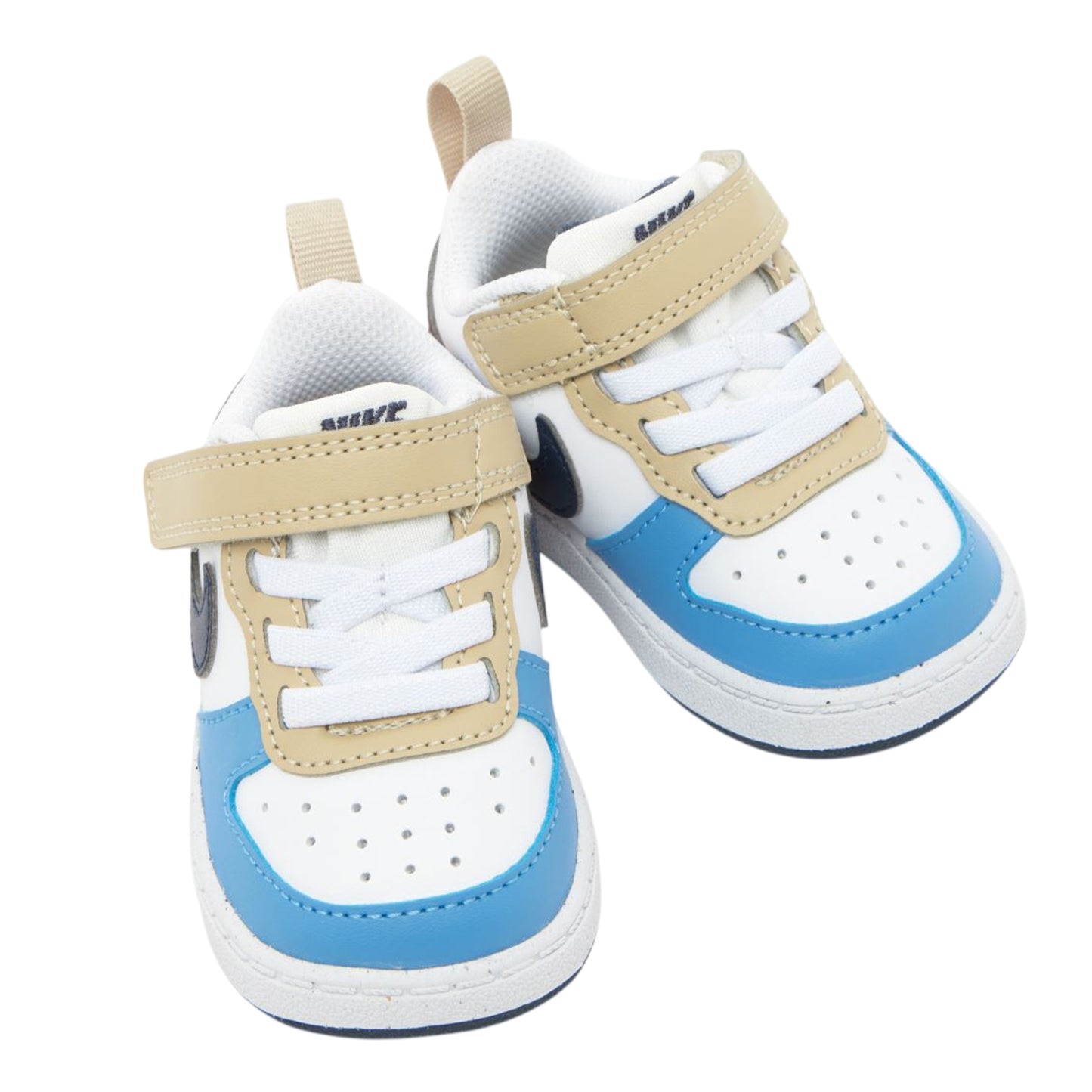 White-Blue-Red - Side - Nike Childrens-Kids Court Borough Leather Trainers