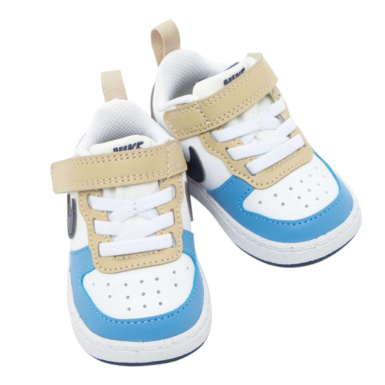 White-Blue-Red - Side - Nike Childrens-Kids Court Borough Leather Trainers