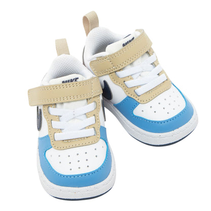 White-Blue-Red - Side - Nike Childrens-Kids Court Borough Leather Trainers