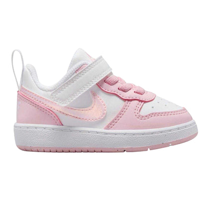 White-Pink - Front - Nike Childrens-Kids Court Borough Leather Trainers
