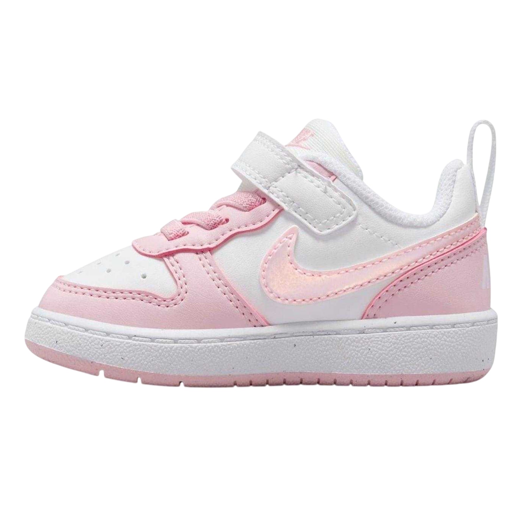 White-Pink - Side - Nike Childrens-Kids Court Borough Leather Trainers