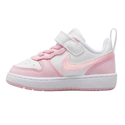 White-Pink - Side - Nike Childrens-Kids Court Borough Leather Trainers
