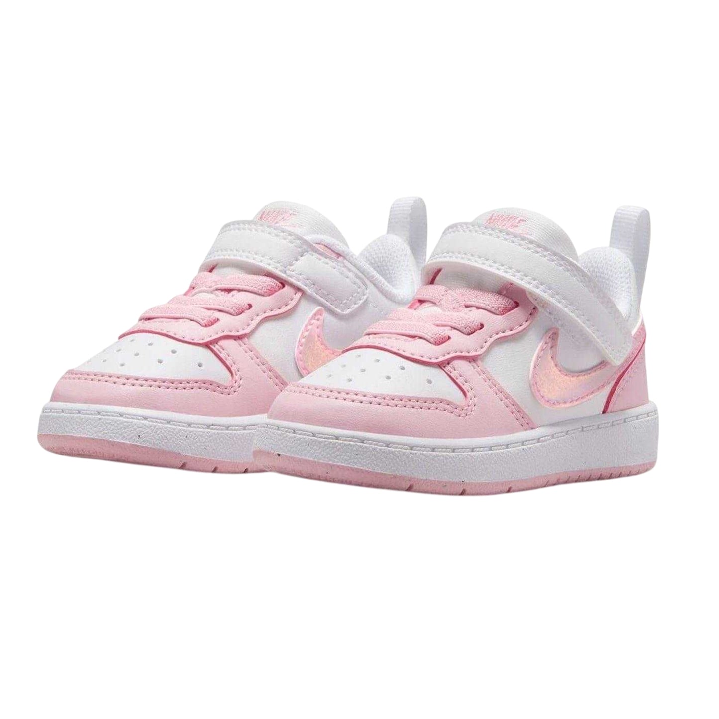 White-Pink - Pack Shot - Nike Childrens-Kids Court Borough Leather Trainers