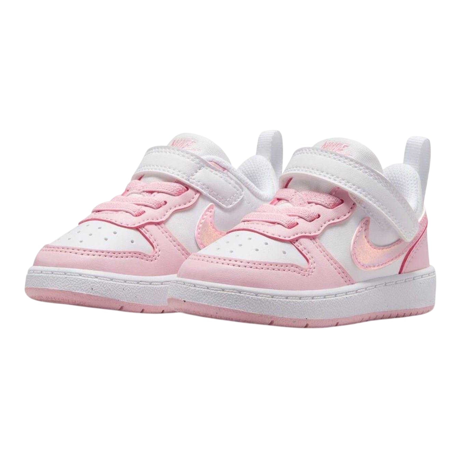White-Pink - Pack Shot - Nike Childrens-Kids Court Borough Leather Trainers