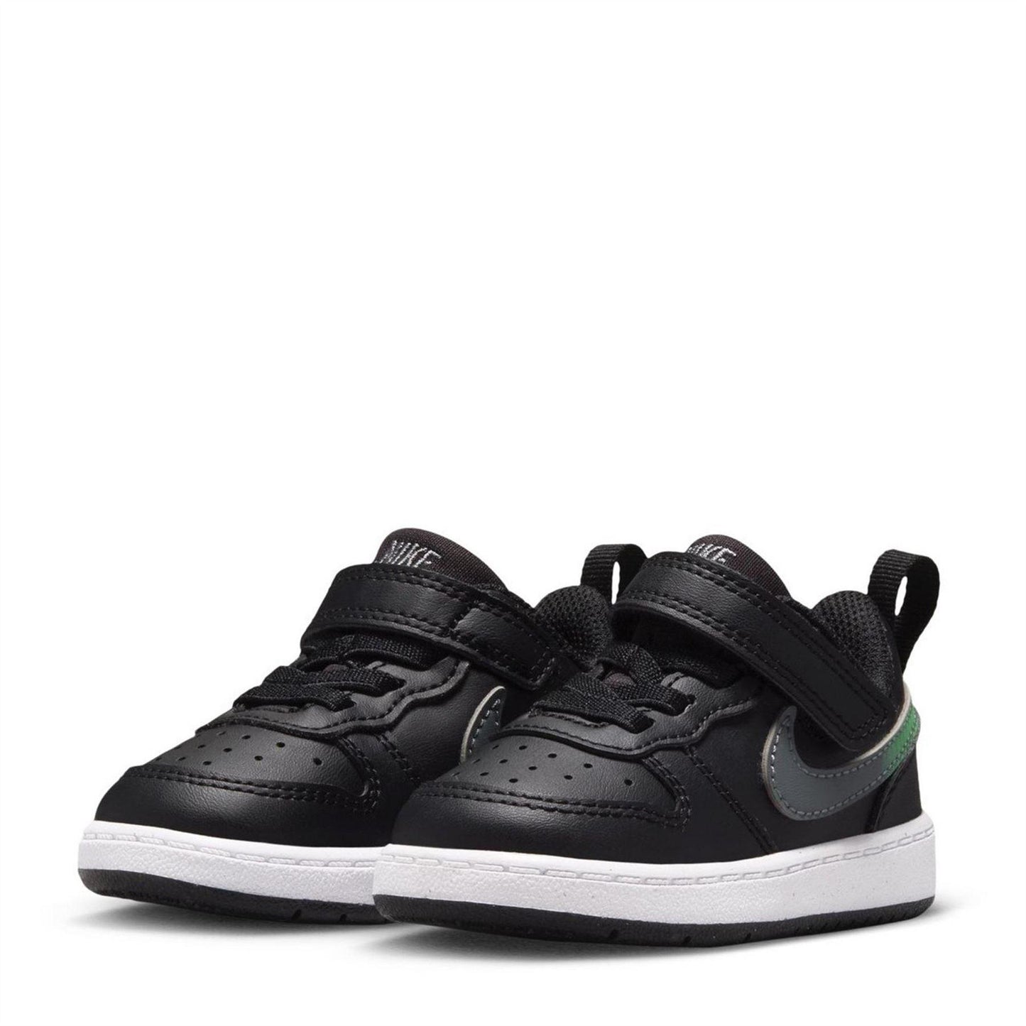 Black-Green-White - Back - Nike Childrens-Kids Court Borough Leather Trainers