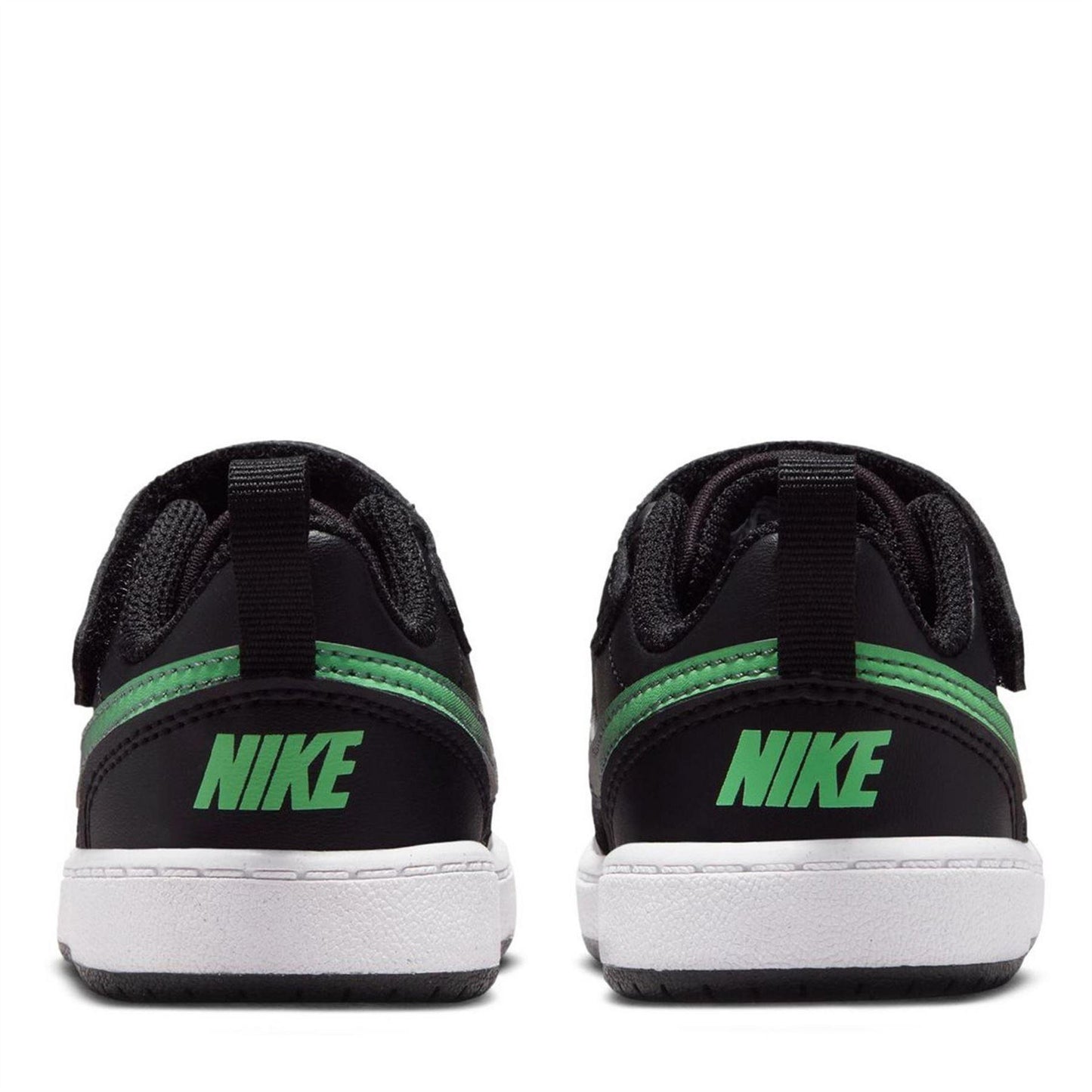 Black-Green-White - Side - Nike Childrens-Kids Court Borough Leather Trainers