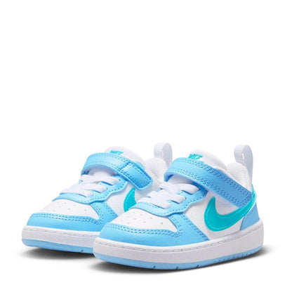 White-Blue - Side - Nike Childrens-Kids Court Borough Leather Trainers