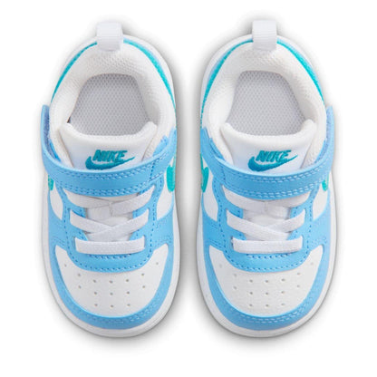White-Blue - Pack Shot - Nike Childrens-Kids Court Borough Leather Trainers