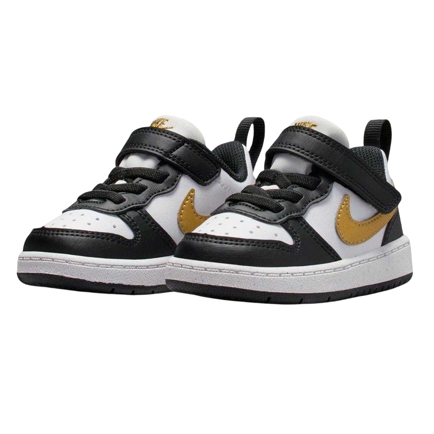 Black-Gold - Pack Shot - Nike Childrens-Kids Court Borough Leather Trainers