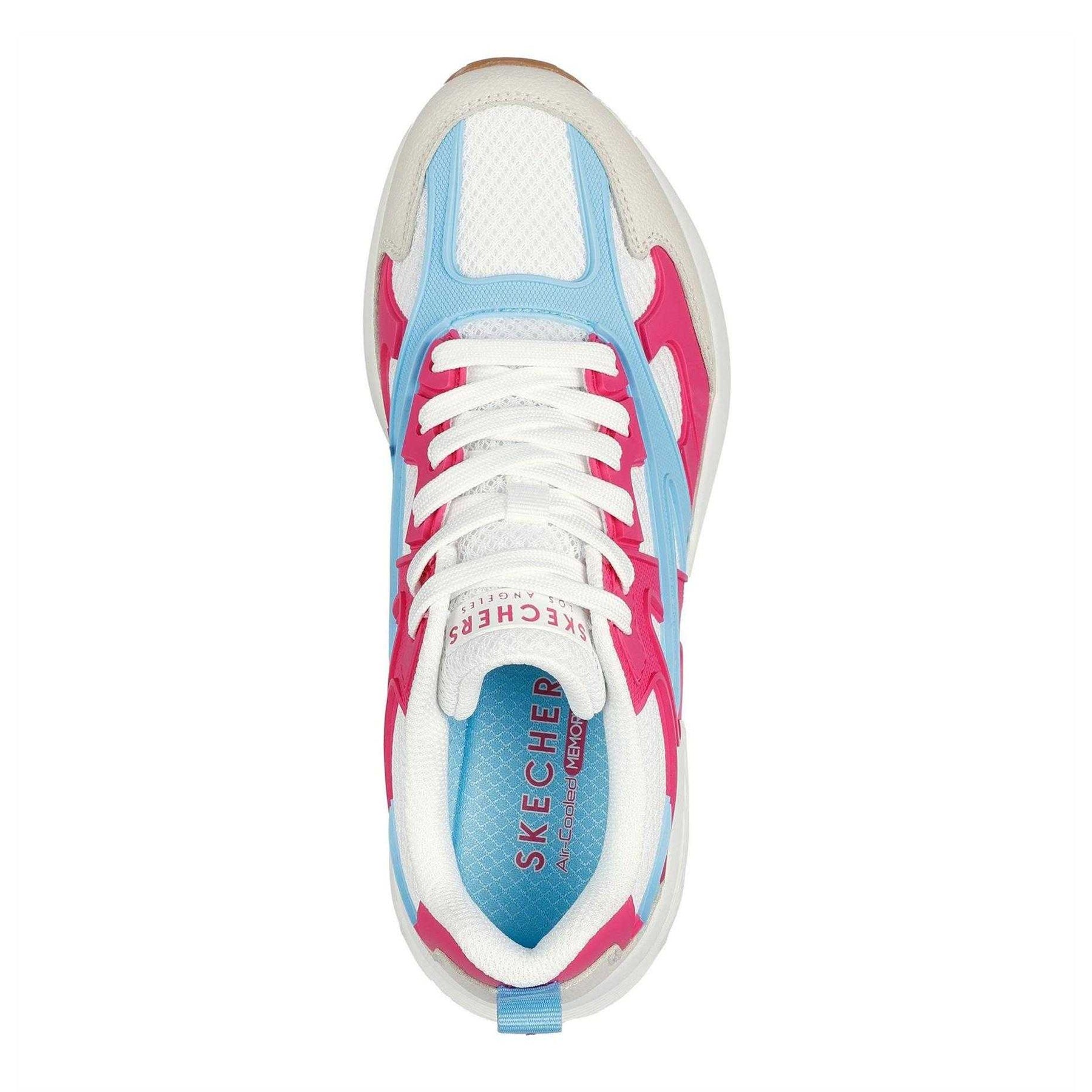 White-Blue-Pink - Side - Skechers Womens-Ladies Uno Mesh Trainers