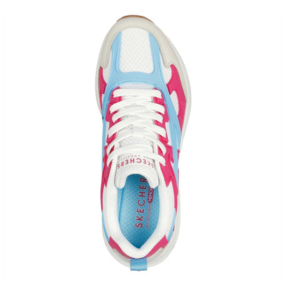 White-Blue-Pink - Side - Skechers Womens-Ladies Uno Mesh Trainers