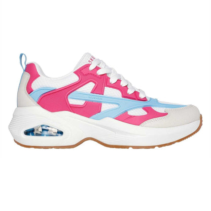 White-Blue-Pink - Front - Skechers Womens-Ladies Uno Mesh Trainers