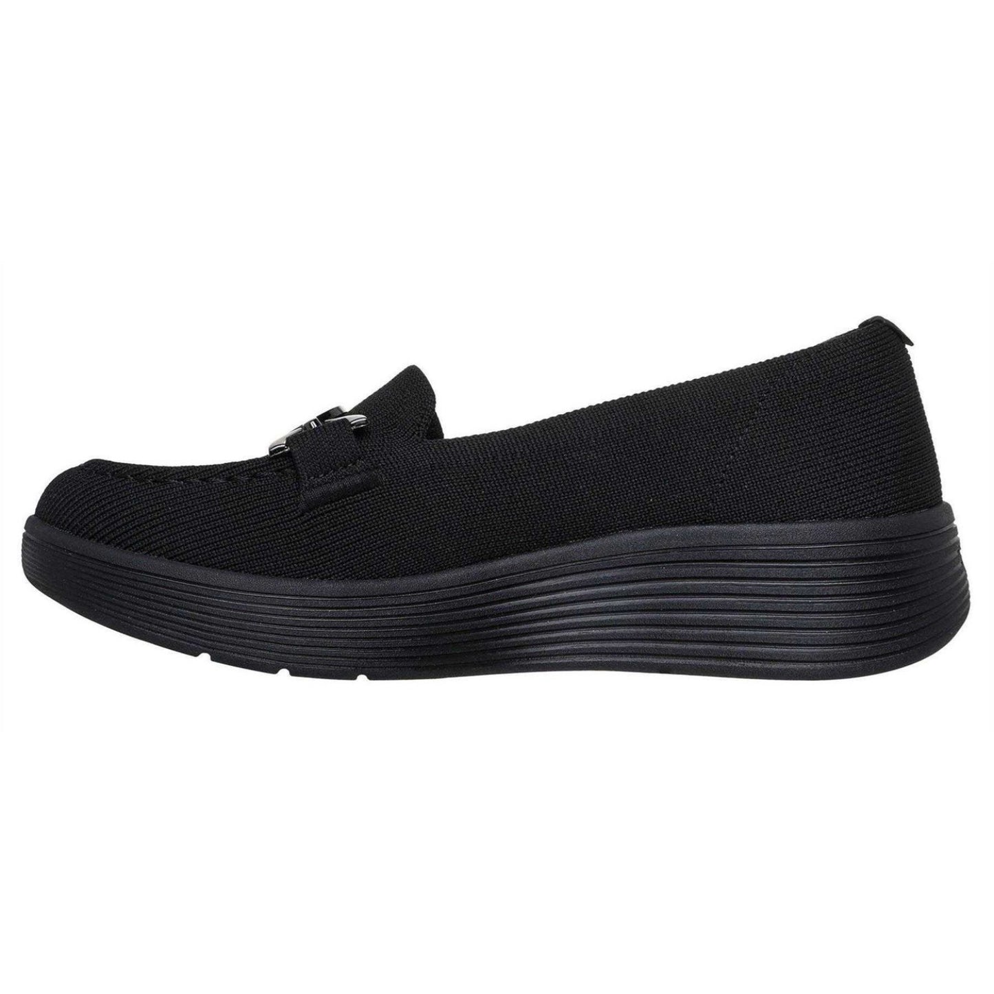 Black - Back - Skechers Womens-Ladies Textured Knit Arch Fit Platform Trainers