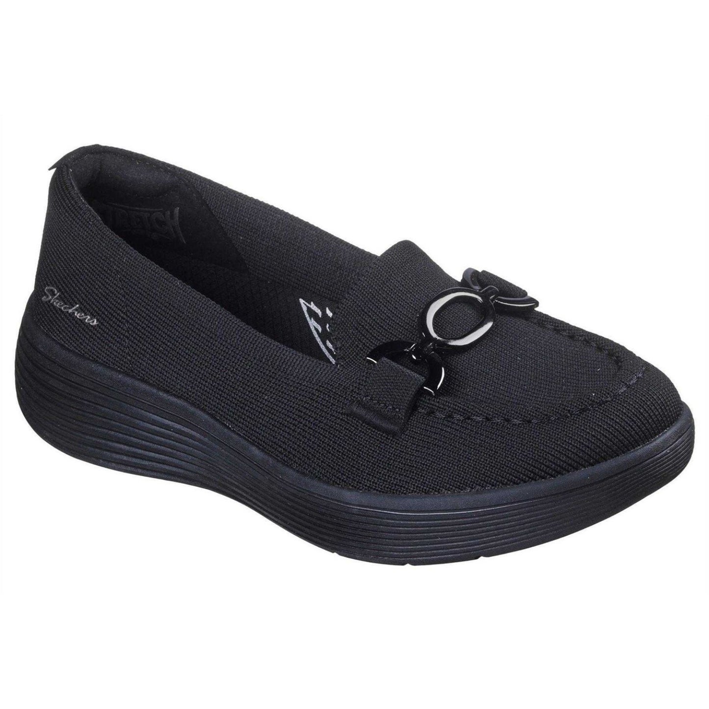 Black - Pack Shot - Skechers Womens-Ladies Textured Knit Arch Fit Platform Trainers