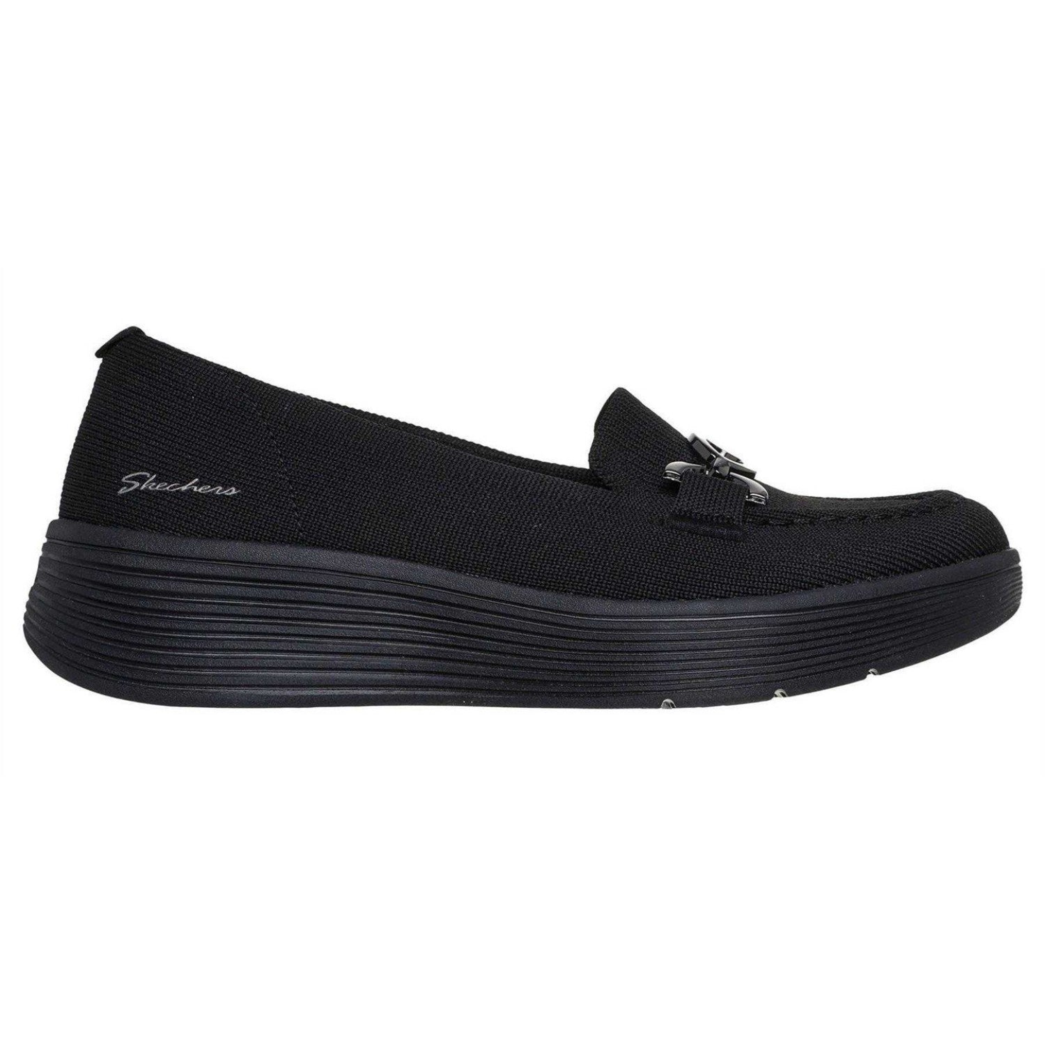 Black - Front - Skechers Womens-Ladies Textured Knit Arch Fit Platform Trainers