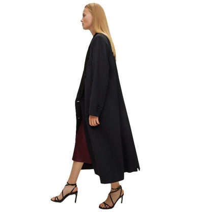 Black - Side - Boss Womens-Ladies Waxed Lapel Collar Longline Jacket