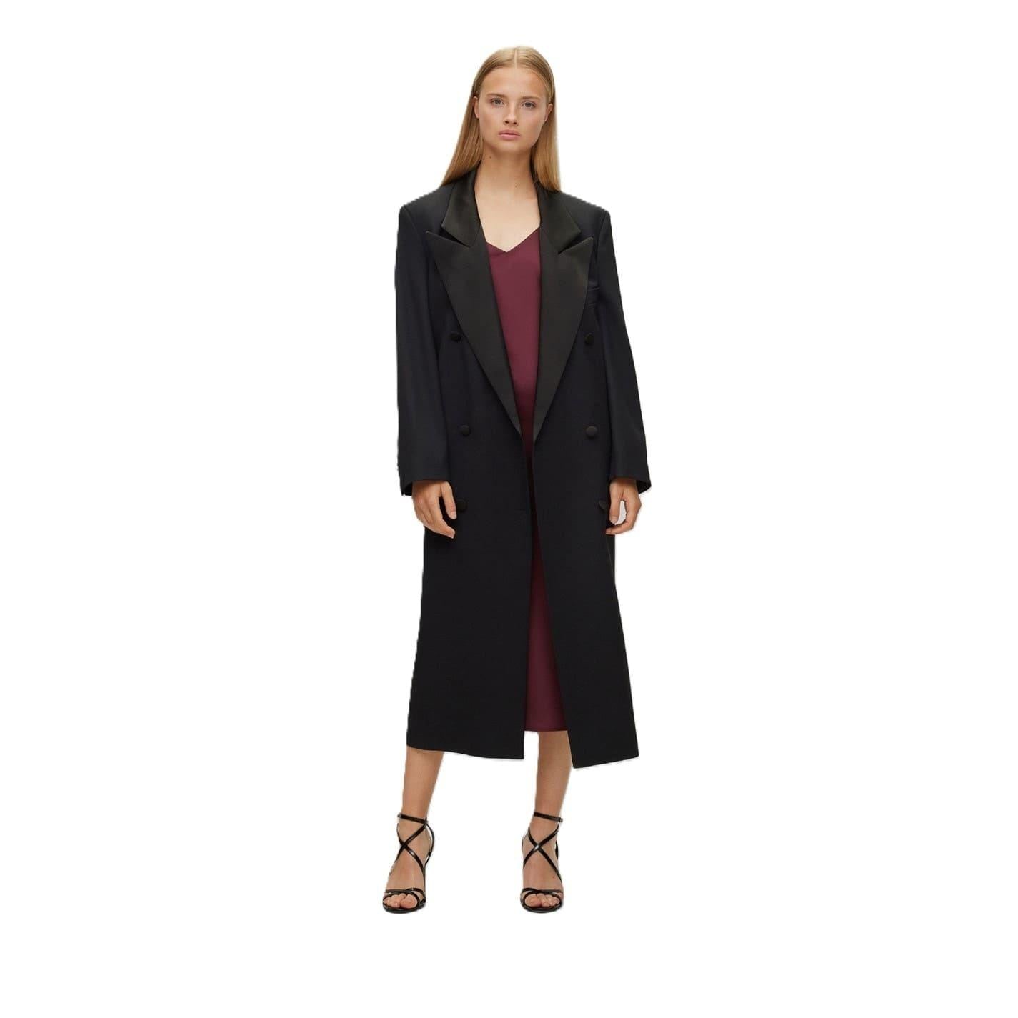 Black - Lifestyle - Boss Womens-Ladies Waxed Lapel Collar Longline Jacket
