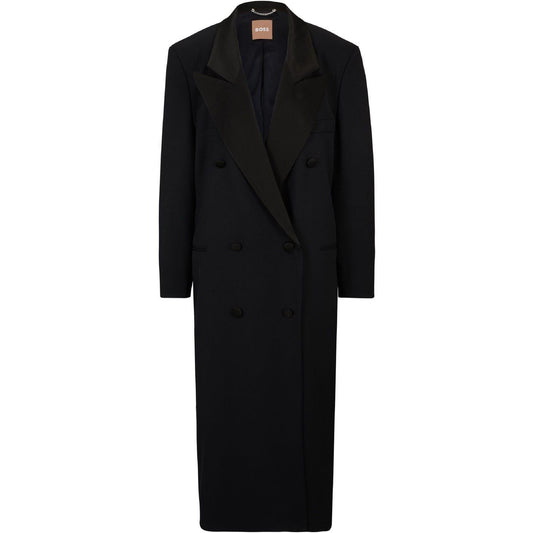 Black - Front - Boss Womens-Ladies Waxed Lapel Collar Longline Jacket