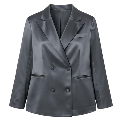 Grey - Front - I Saw It First Womens-Ladies Satin Double-Breasted Blazer