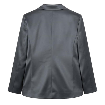 Grey - Back - I Saw It First Womens-Ladies Satin Double-Breasted Blazer