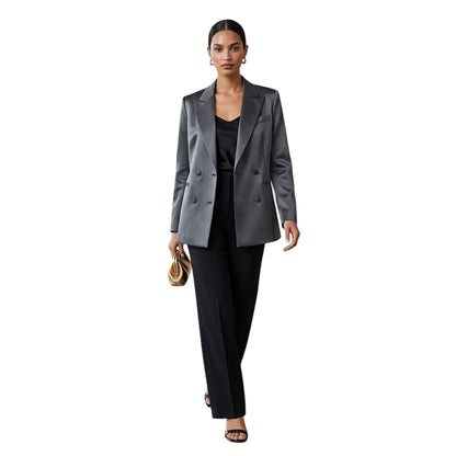 Grey - Side - I Saw It First Womens-Ladies Satin Double-Breasted Blazer