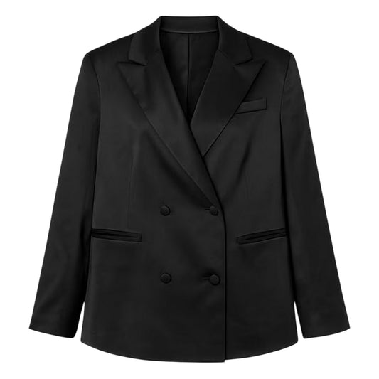 Black - Front - I Saw It First Womens-Ladies Satin Double-Breasted Blazer