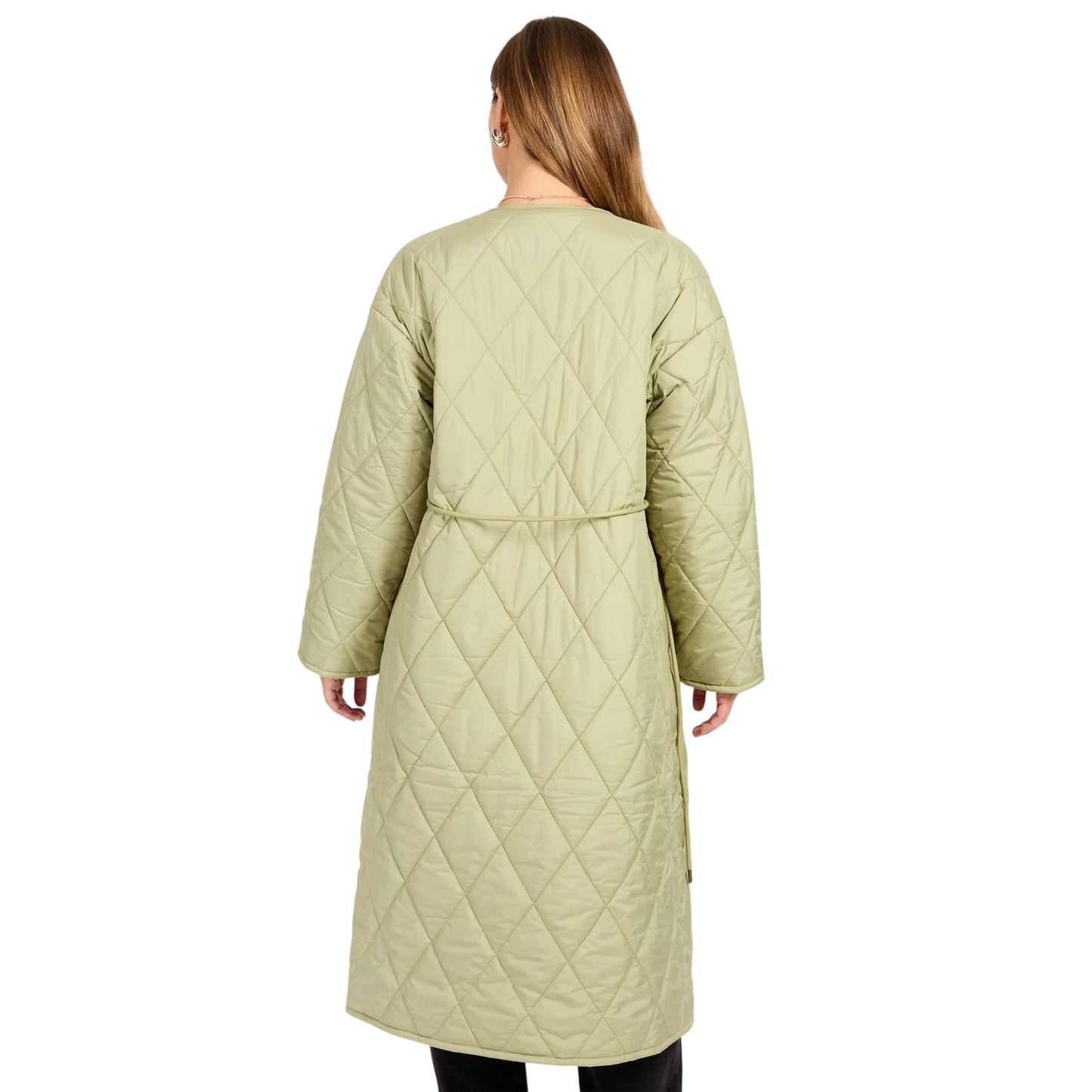 Green - Back - Little Mistress Womens-Ladies Quilted Belted Coat