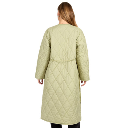Green - Back - Little Mistress Womens-Ladies Quilted Belted Coat