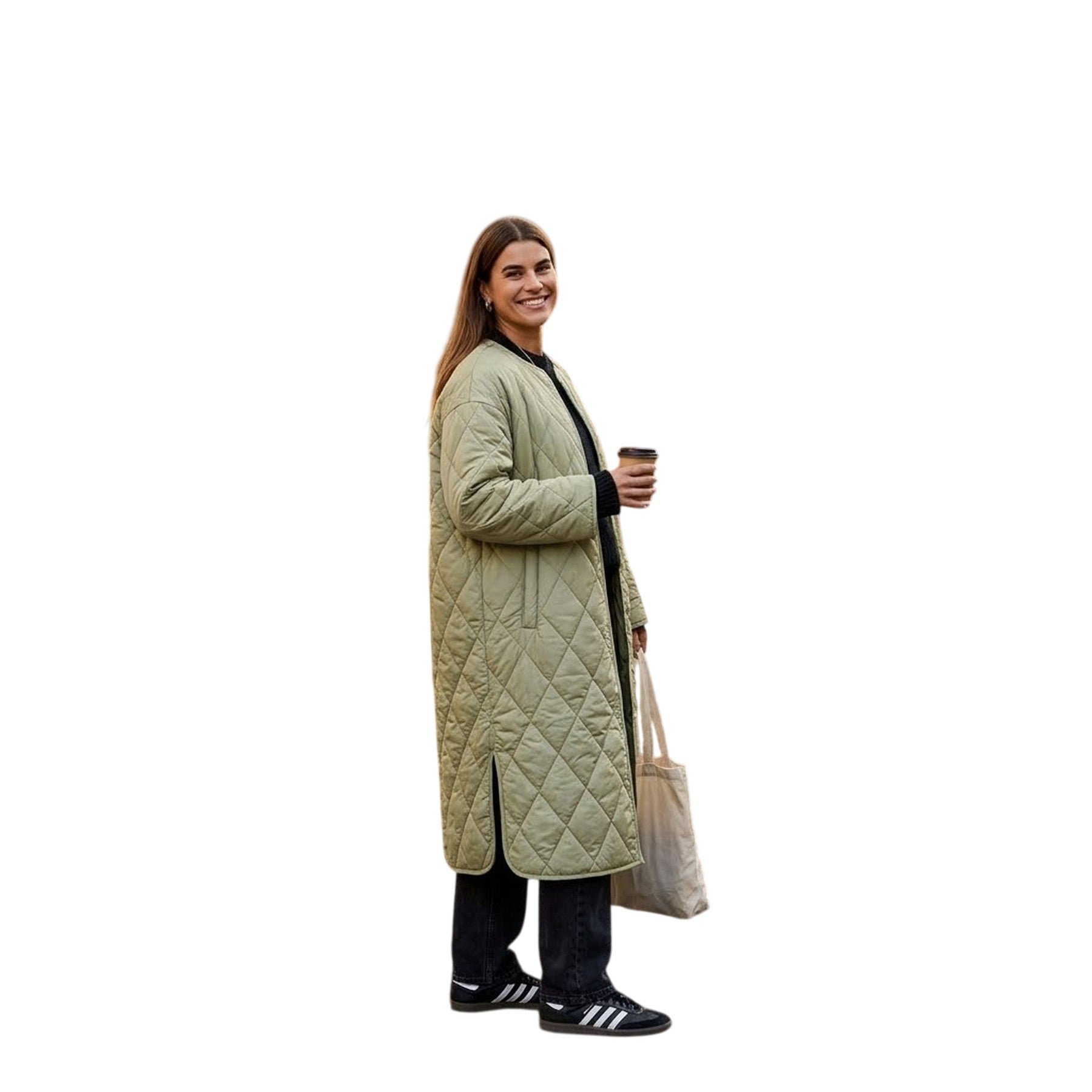 Green - Side - Little Mistress Womens-Ladies Quilted Belted Coat
