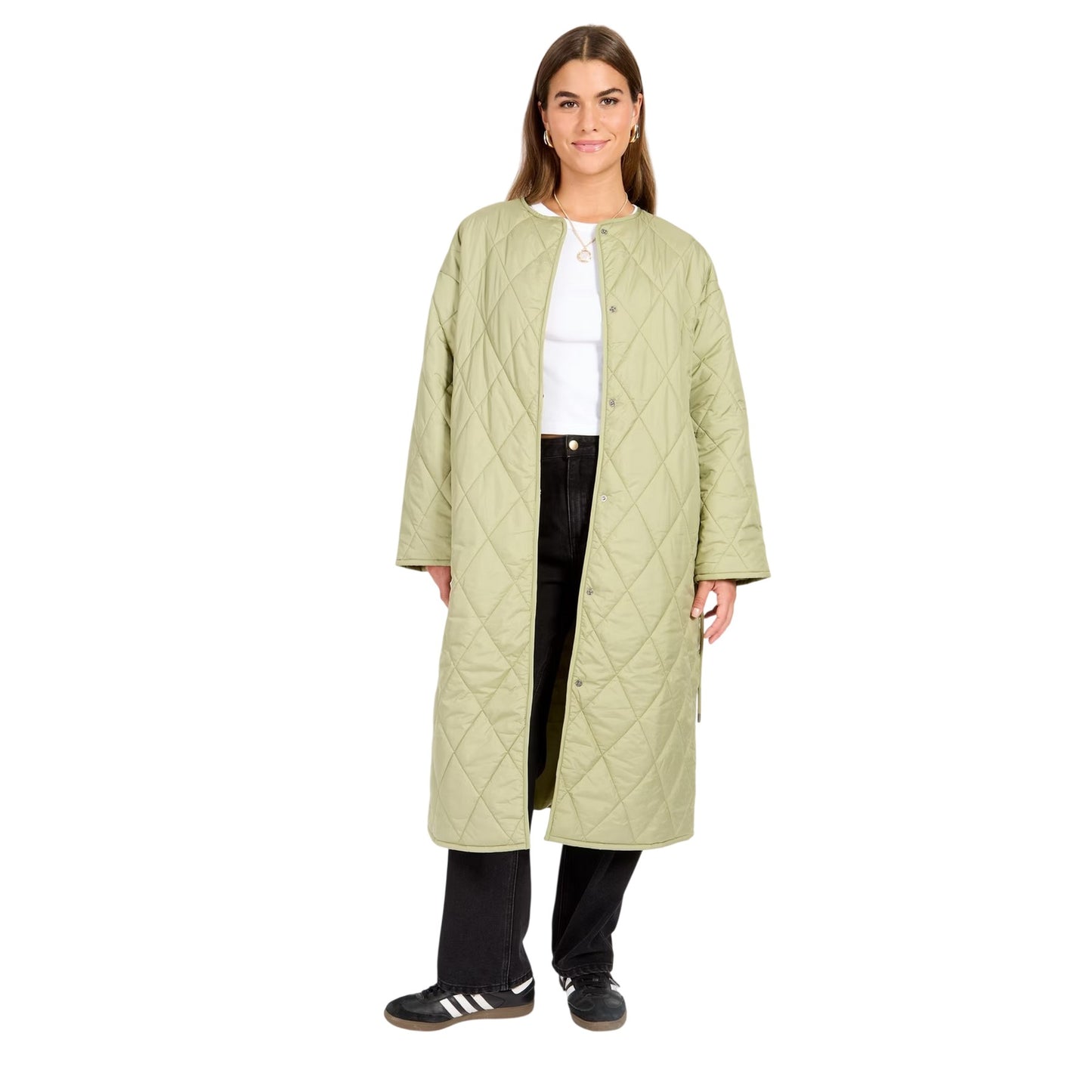Green - Front - Little Mistress Womens-Ladies Quilted Belted Coat