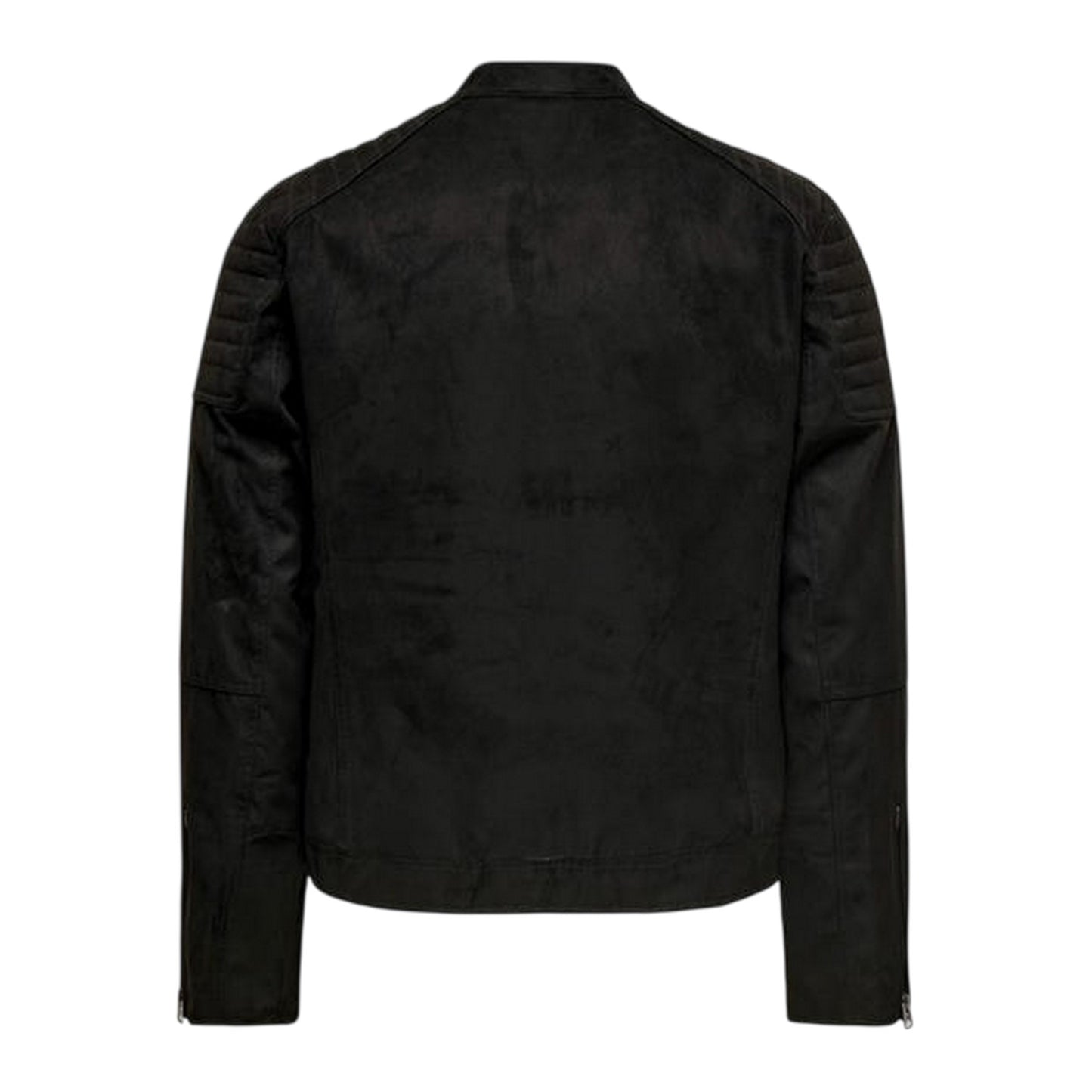Black - Back - Only Mens Plain Zip Pocket Biker Jacket