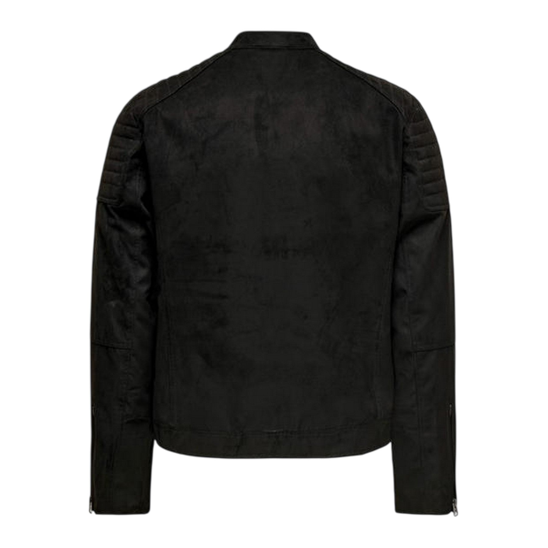 Black - Back - Only Mens Plain Zip Pocket Biker Jacket