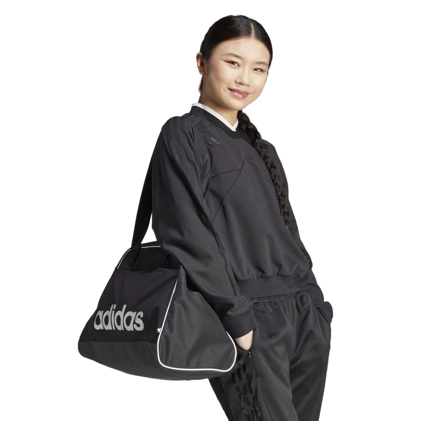 Black - Side - Adidas Womens-Ladies Tiro 3 Stripes Crew Neck Sport Sweatshirt