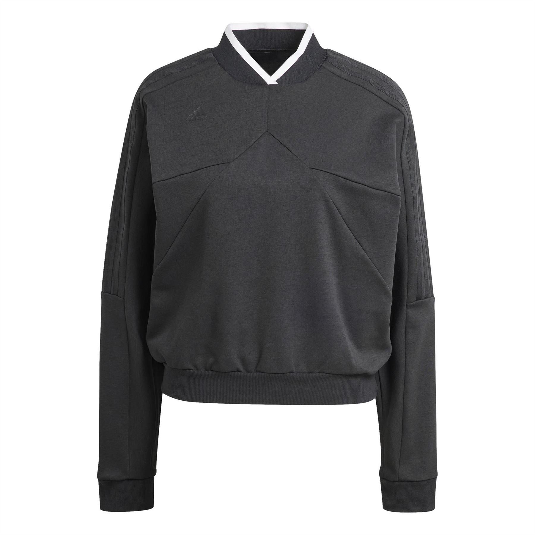 Black - Front - Adidas Womens-Ladies Tiro 3 Stripes Crew Neck Sport Sweatshirt