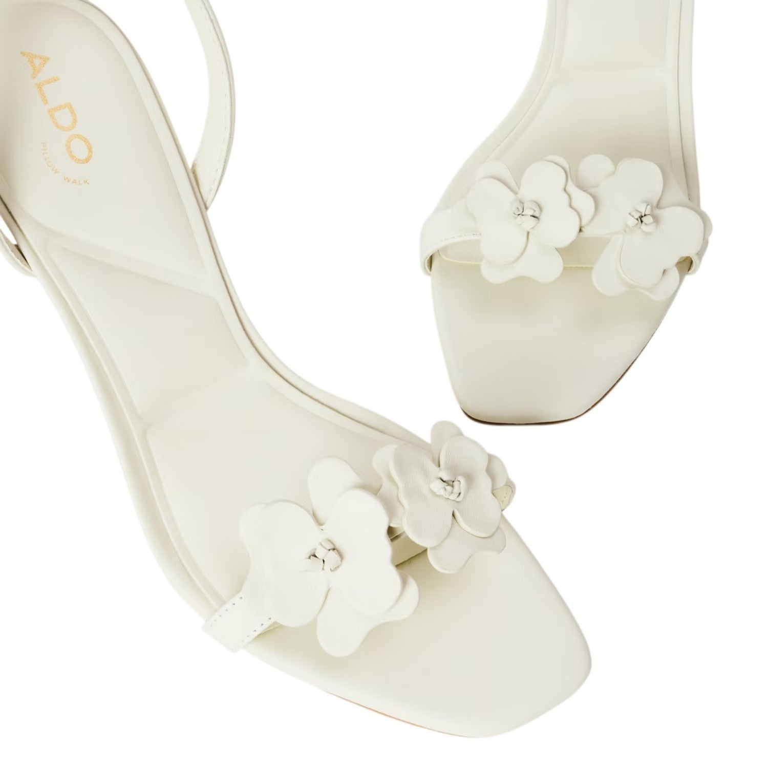 White - Side - Aldo Womens-Ladies Daisylily Floral Leather Sling Back High Heels