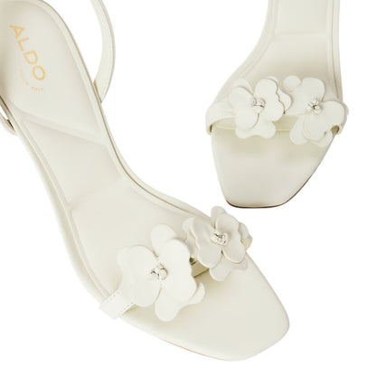 White - Side - Aldo Womens-Ladies Daisylily Floral Leather Sling Back High Heels