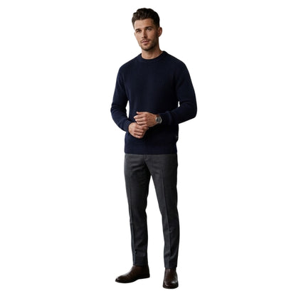 Navy - Side - Replay Mens Fisherman Ribbed Jumper