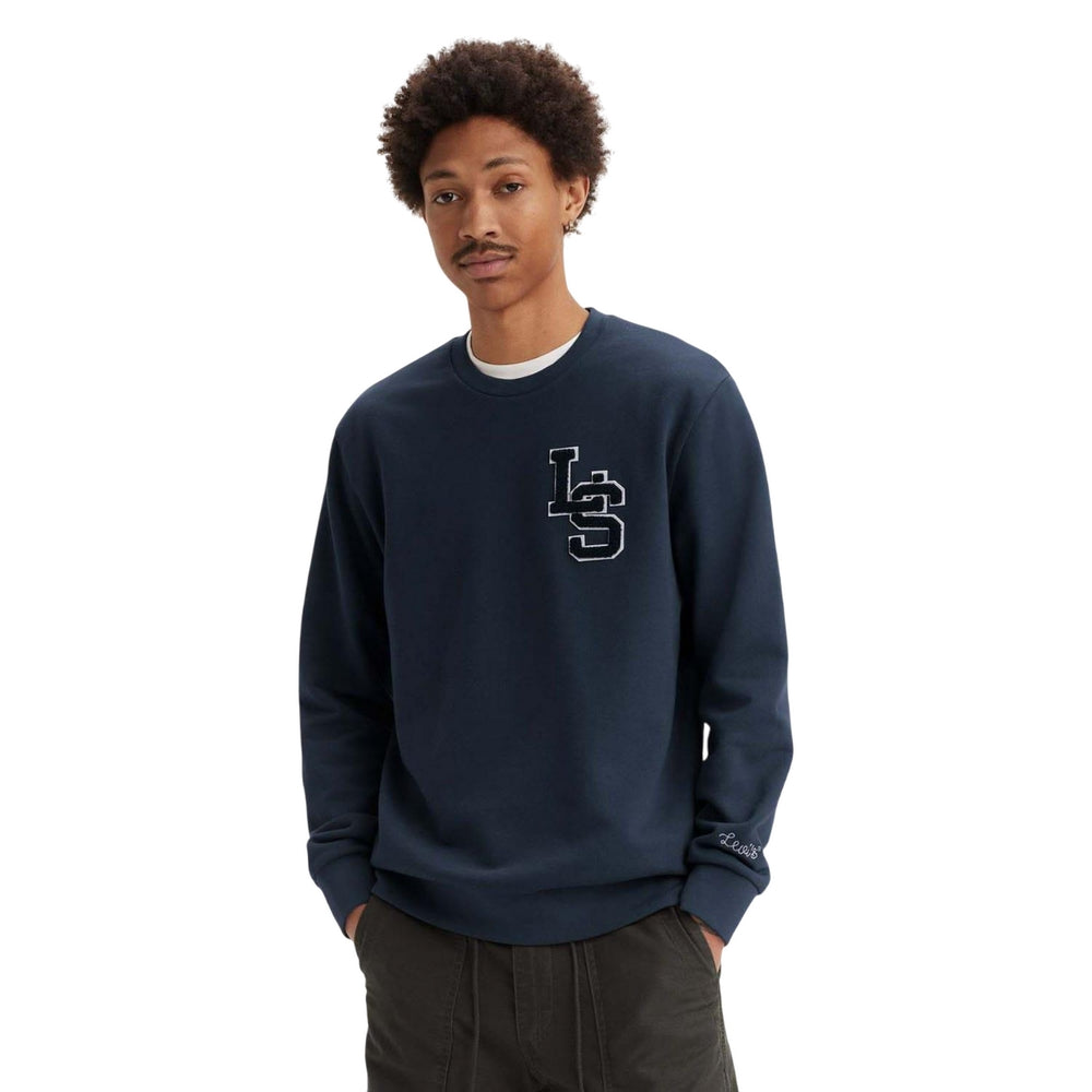 Navy - Pack Shot - Levis Mens Letterman Long-Sleeved Sweatshirt