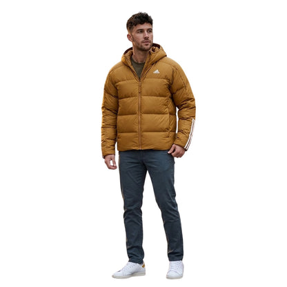 Brown - Side - Adidas Mens Essential 3 Stripes Down Midweight Puffer Jacket