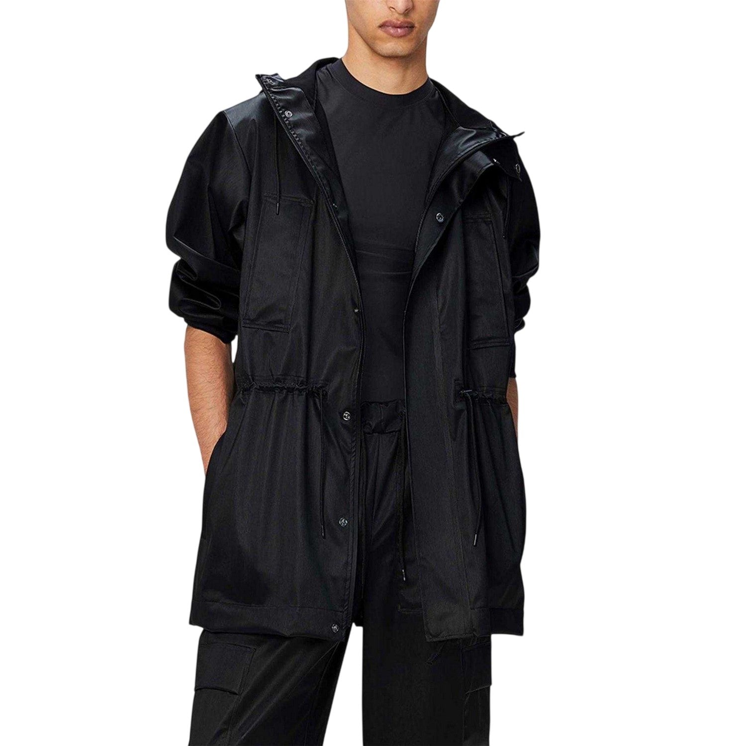 Black - Side - Rains Mens Bold Long Jacket