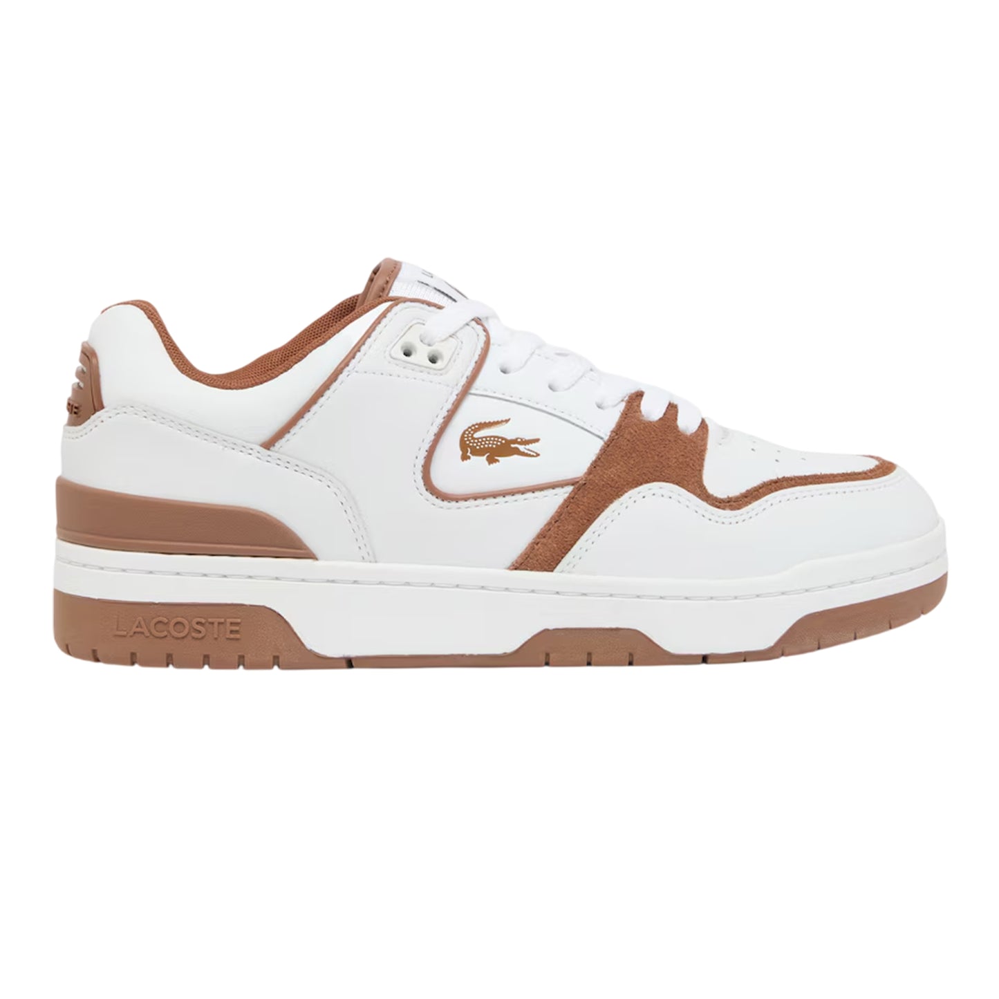 White-Brown - Front - Lacoste Mens Court Cage Leather Trainers