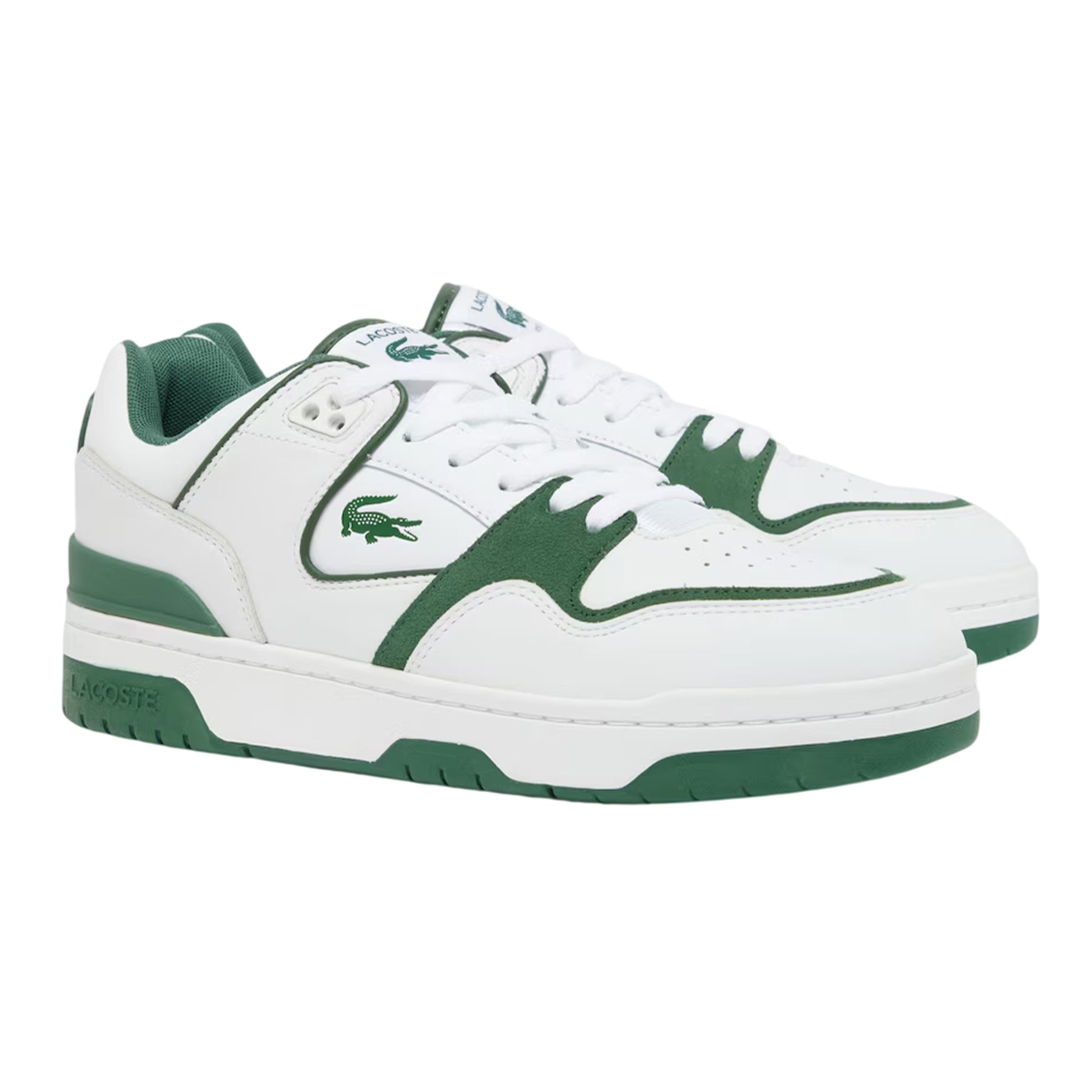 White-Dark Green - Close up - Lacoste Mens Court Cage Leather Trainers