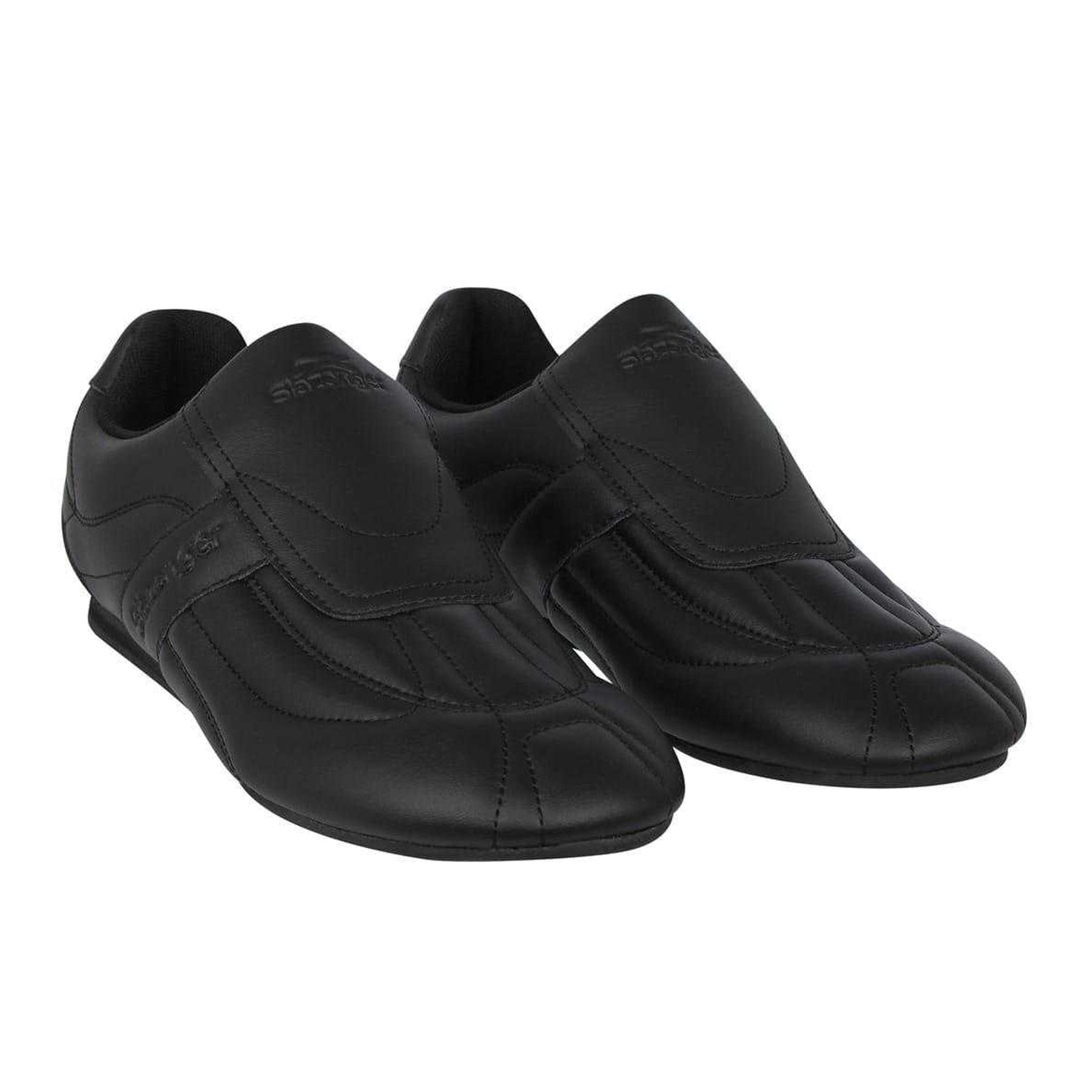 Black-Charcoal - Pack Shot - Slazenger Mens Warrior Leather Slip-on Trainers