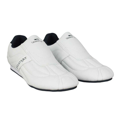 White-Navy - Pack Shot - Slazenger Mens Warrior Leather Slip-on Trainers