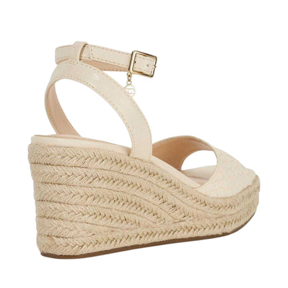 Off White - Back - Dune London Womens-Ladies Kerries Espadrille High Heel Wedge Sandals