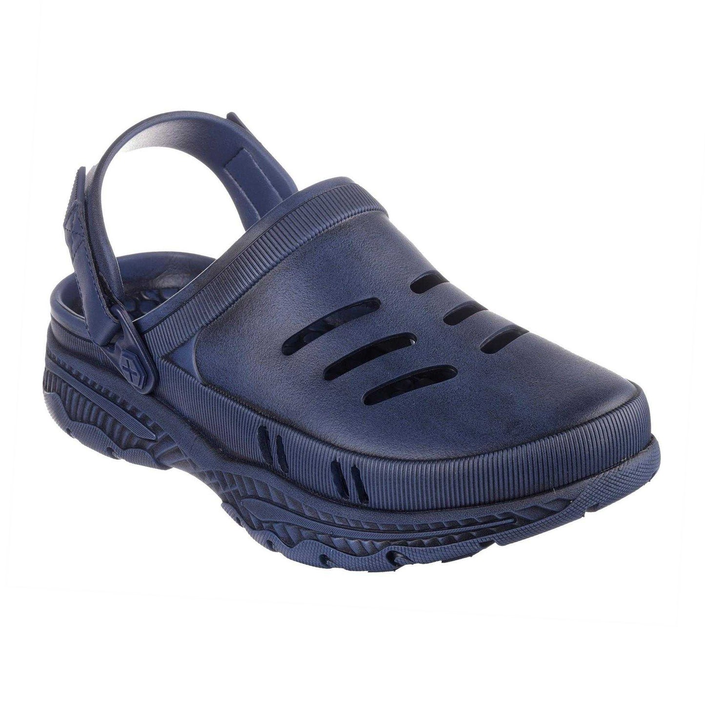 Navy - Side - Skechers Mens Creston U Slip-on Clogs